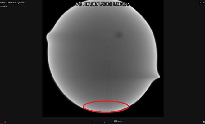 Top view of a cross-section through the deformed sample with the potential shear band highlighted